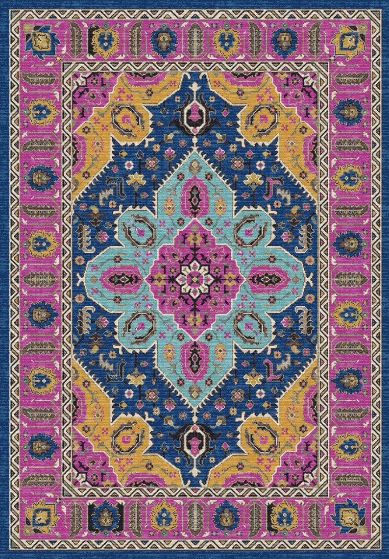 Coastal chic rug, Modern rug, Purple navy rug, Rug with leaf pattern, Floor rug, Bohemian rug, Medallion rug, Cotton rug, Area rug image 5