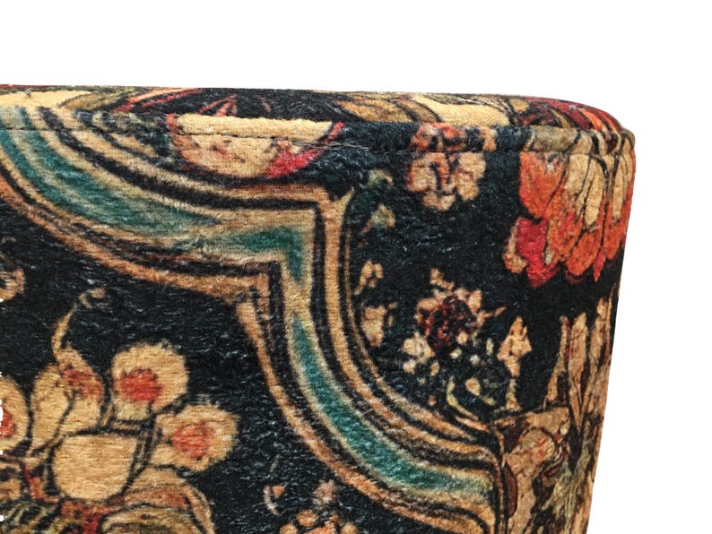 Ethnic design pouf, Floral footstool, Round ottoman bench, Gothic footrest, Living room furniture, Rustic hall stool, Round plant stand, F-9