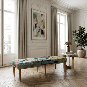 Tropical design upholstered bench, Kilim patterned bench, Colorful bench, Bedoroom bench, Easy to care bench, Comfortable bench, H-232