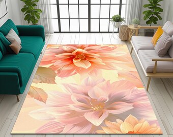 Floral design rug, Contemporary rug, Soft color rug, Modern decoration rug, Sustainable rug, Non-slip rug, Machine washable rug, Cozy rug