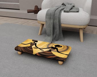 Tribal Footstool with Upholstered Cushion - Handmade Wooden Step Stool H-732