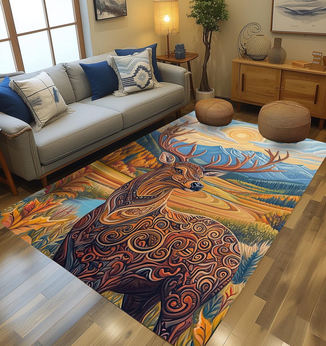 Aesthetic Deer Rug, Animal Print Rug, Cozy Runner Rug, Decorative Rug ...