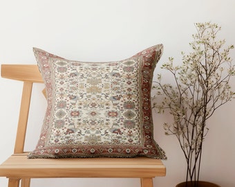 red floral pillow, anatolian pillowcase, rustic pillow, boho home decor, kilim pillow, washable pillow, hand woven cushion, bedding pillow