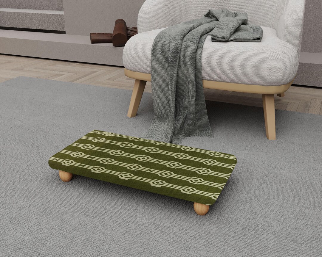 Green Patterned Low Platform Stool, Wooden Legs Footrest H-1179 - Etsy