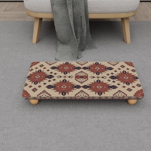 Vintage Oriental Print Stepstool | Rustic Living Room Footrest | H-1553