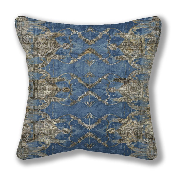 Blue kilim pillow, Handmade pillow, Throw pillow, Bohemian pillow, Floor pillow, Bedding pillow, Printed rug pillow, Couch pillow