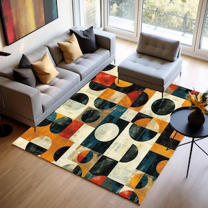 contemporary rug, orange area rug, primitive runner rug, bohemian runner rug, farmhouse runner rug, livingroom rug, kidsroom runner rug