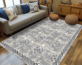Vintage pattern rug, Turkish area rug, Oushak rug, Bohemian rug, Living room rug, Entry rug, Cotton rug, Washable rug, Ethnic rug
