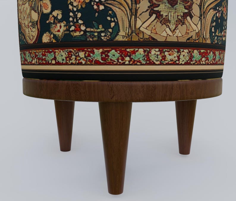 Ethnic design pouf, Floral footstool, Round ottoman bench, Gothic footrest, Living room furniture, Rustic hall stool, Round plant stand, F-9