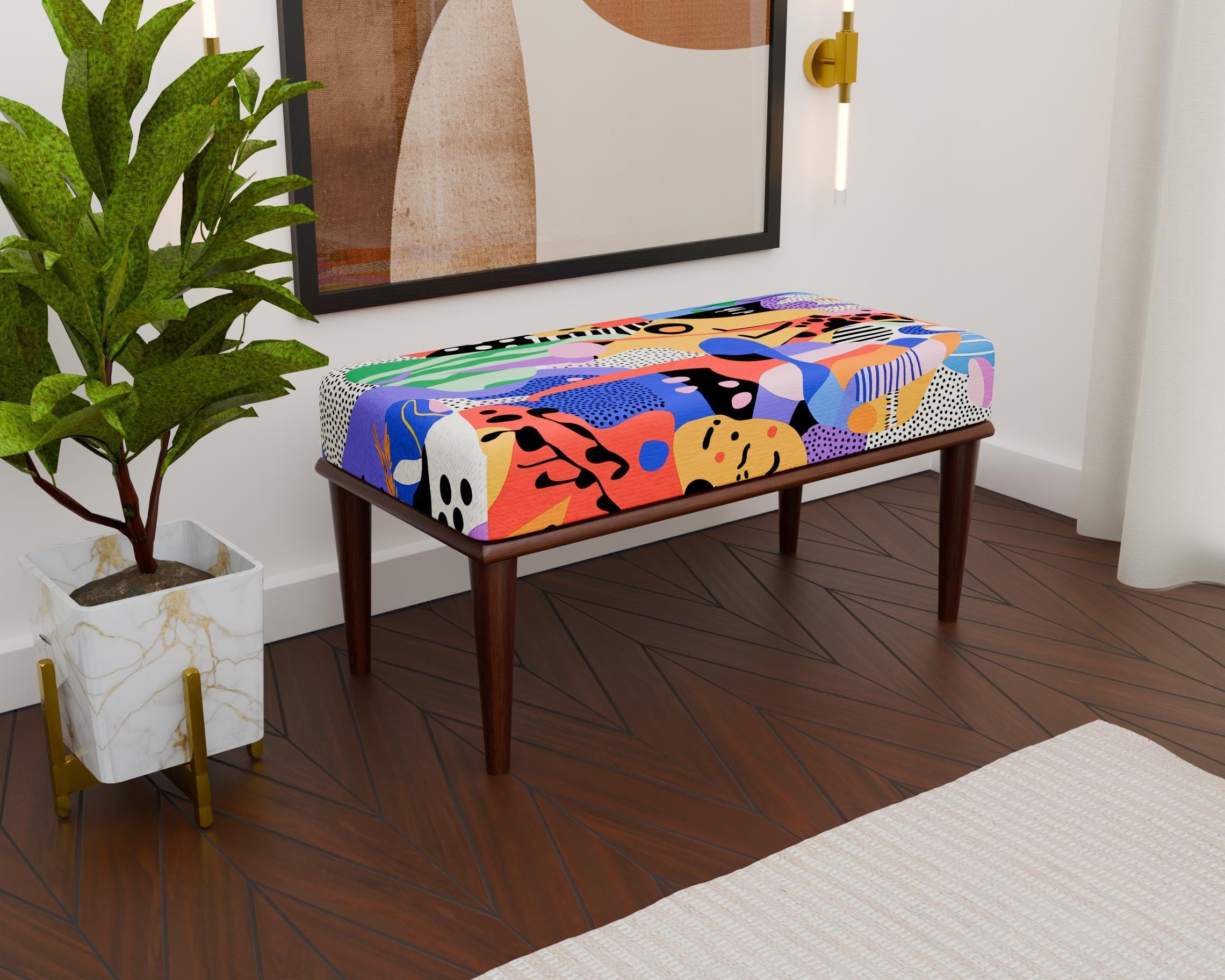 Modern Designer Bench, Vibrant Pop Artistic Design Ottoman Bench ...