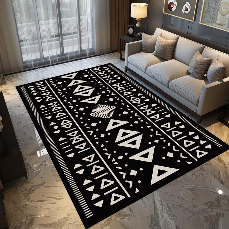 Black white rug, Minimalist rug, Mystic design rug, Gothic area rug, Sustainable rug, Easy to care rug, Anti slip back rug, Contemporary rug