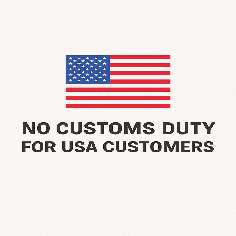a flag of the United States with the text "NO CUSTOMS DUTY FOR USA CUSTOMERS" written below it.