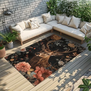 Majestic Deer Design Rug, Elegant Deer Pattern Rug, Washable Printed ...