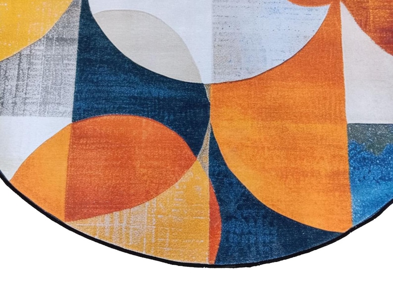 Round Rug, Orange Circle Rug, Geometric Non Slip Decor Rug, Circle ...