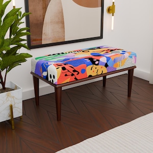 Modern designer bench, Vibrant pop artistic design ottoman bench, Elegance bench, Easy to care bench, Unique accent bench, Cozy stool, H-291