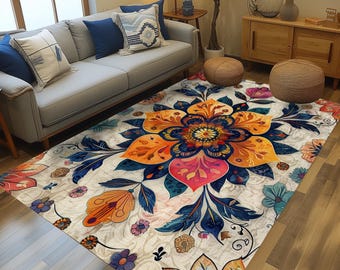 Floral patterned rug, Non-slip washable rug, Stylish rug, Contemporary rug, Living room rug, Durable rug, Cozy rug, Area runner rug