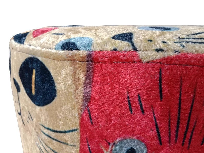 Cat pattern round pouf, Cute design bench, Colorful footstool, Elegance round pouf, Bedroom pouf, Comfortable furniture, Stylish bench, H-12