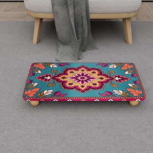 Eclectic Boho Living Room Footrest | Traditional Turkish Motif Bed Stepstool | H-1522