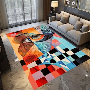 Decorative rug, Multicolor rug, Modern printed rug, Artistic rug, Non-slip area rug, Machine washable rug, Stylish rug, Salon rug, Cozy rug