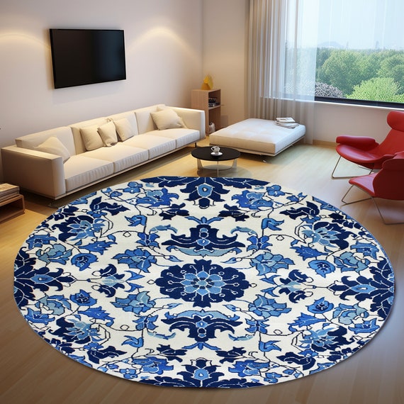 Navy Blue Rug, Topkapi Palace Rug, Round Circle Rug, Primitive Rug