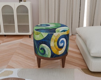 Green pouf, Round stool, Footrest stool, Handmade furniture, Livingroom couch, Tv Chair, Bedroom pouf, F-137