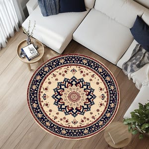 Entrance Rug, Under bench rug, Modern rug, Rug with flowers, Boho rug, Soft decor rug, Round rug, Non slip rug, Ethnic rug, Turkish rug