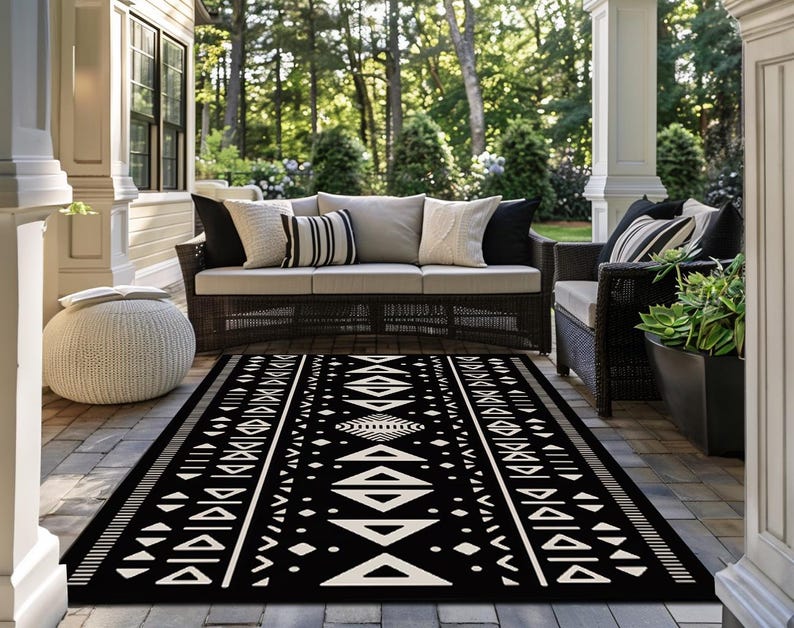 Black white rug, Minimalist rug, Mystic design rug, Gothic area rug, Sustainable rug, Easy to care rug, Anti slip back rug, Contemporary rug
