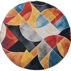 Tapis rond orange, tapis contemporain, tapis décoratif de salon, tapis rond imprimé, tapis rond, tapis décoratif antidérapant, tapis rond, tapis moderne image 6