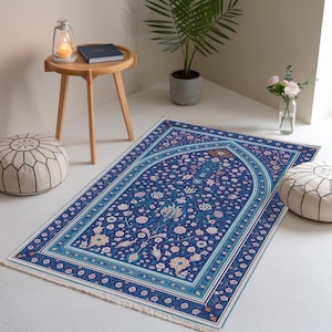 Tapis de ramadan turc, tapis de prière musulman, tapis praer design mihrab anatolien, tapis islamique brodé à motif floral, tapis antidérapant