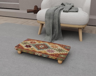 Multicolor Patterned Footstool, Beech Wood Legs Home Decor, H-987