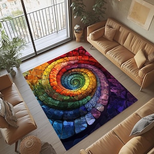 Whirlpool design rug, Modern art rug, Non slip rug, Vibrant color rug, Utility rug, Bohemian rug, Chic style room rug, Dining room rug