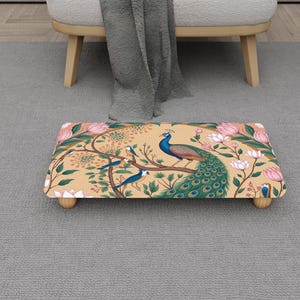 Peach Peacock Kitchen Step Stool | Floral Bird Print Footrest | H-1566