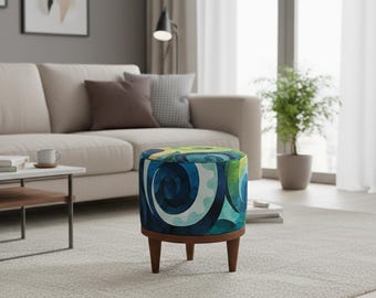 Colorful stylish round ottoman pouf, Modern decoration bench, Handmade footstool, Accent furniture, Floor ottoman, Vanity pouf stool, F-148