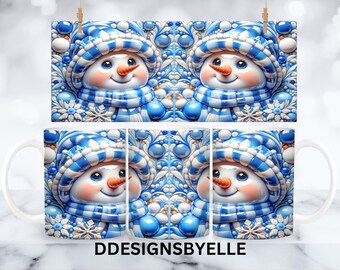 3D Blauer Schneemann-Becher Wrap, 3D Blauer Schneemann-Weihnachtsbecher, 15 Unzen Sublimations-Tasse Designs Png, 11 Unzen Kaffeetassen-Design, 3D-Becher-Presse-Sublimation
