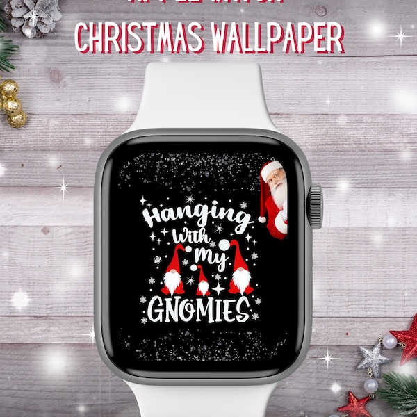 Christmas Apple Watch Face Santa and Gnomes Wallpaper, Merry Christmas Apple Watch Wallpaper, Lock Screen Wallpaper, Watch Digital Download