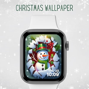 Sfondo del quadrante Apple Watch Snowman, simpatico pupazzo di neve di Natale, tema invernale Apple Watch, download digitale del quadrante Apple Watch, buco rotto del pupazzo di neve