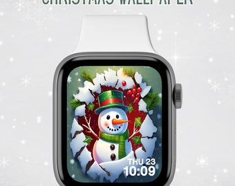 Snowman Apple Watch Face Wallpaper, Cute Christmas Snowman,Winter Theme Apple Watch, Apple Watch Face Digital Download,Snowman Cracked Hole