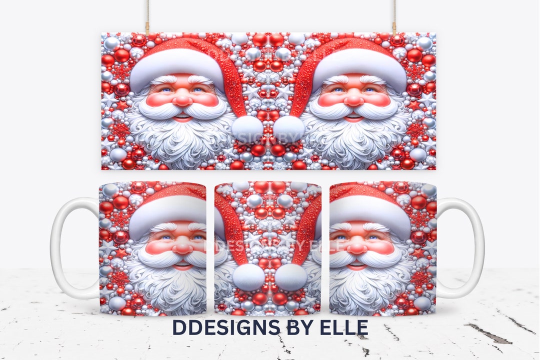 3D Santa Christmas Mug Wrap Winter Mug Wrap Sublimation Design PNG 3D ...
