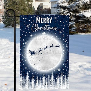 Christmas Santa & Sleigh Garden Flag Sublimation Design,Christmas Moon Garden Flag Design,Png for Sublimation,12x18 Winter Garden Flag Png