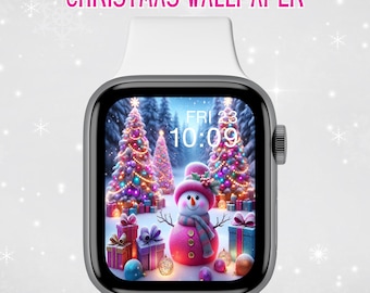 Pink Snowman Apple Watch Face Wallpaper,Cute Christmas Snowman,Winter Theme Apple Watch,Apple Watch Digital Download,Pink Christmas Snowman