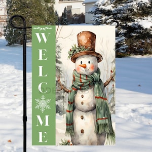 Snowman Christmas Garden Flag Sublimation Design, Welcome Christmas Garden Flag Design, Png for Sublimation, 12x18 Winter Garden Flag Png