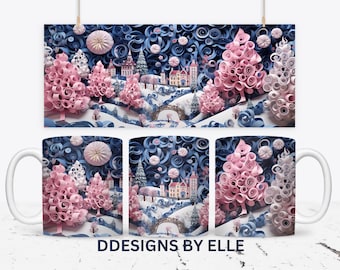 3D Weihnachten Tasse Wrap Sublimation Design, 3D Blue Christmas, 15 Unzen Becher Vorlage, Sublimations Designs, digitaler Download, 11 Unzen Becher Vorlage