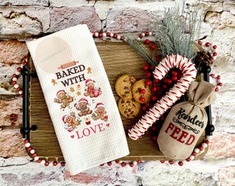Christmas Kitchen Towel PNG Baked With Love Tea Towel Sublimation Design Chef Cooking Lover Gift Gingerbread PNG Christmas Design PNG