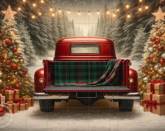 Roter Vintager Weihnachts-LKW-Digital-Hintergrund, Winter-Thema Kulisse, Weihnachts-LKW-Kulisse, Weihnachts-Kulisse, Weihnachtsmann-Kulisse PNG