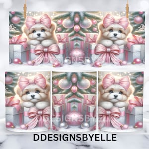 Envoltura de taza de sublimación de cachorro navideño 3D, linda taza navideña de cachorro, diseños de tazas de 15 oz PNG, diseño de taza de café de 11 oz, prensa de taza de perro 3D por sublimación