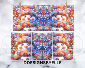 3D Schneemann Tasse Wrap, 3D niedliche Schneemann Weihnachtsbecher, 15 Unzen Sublimation Becher Designs Png, 11 Unzen Kaffeetasse Design, 3D Becher drücken Sublimation