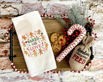Christmas Kitchen Towel PNG Baked With Love Tea Towel Sublimation Design Chef Cooking Lover Gift Gingerbread PNG Christmas Design PNG