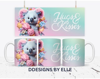 3D Bär und Blumen Becher, Blumen Becher, Tier Becher Design, Bär Blumen Becher PNG, 11 Unzen und 15 Unzen Becher Sublimation Wrap digitaler Download, Bär Design