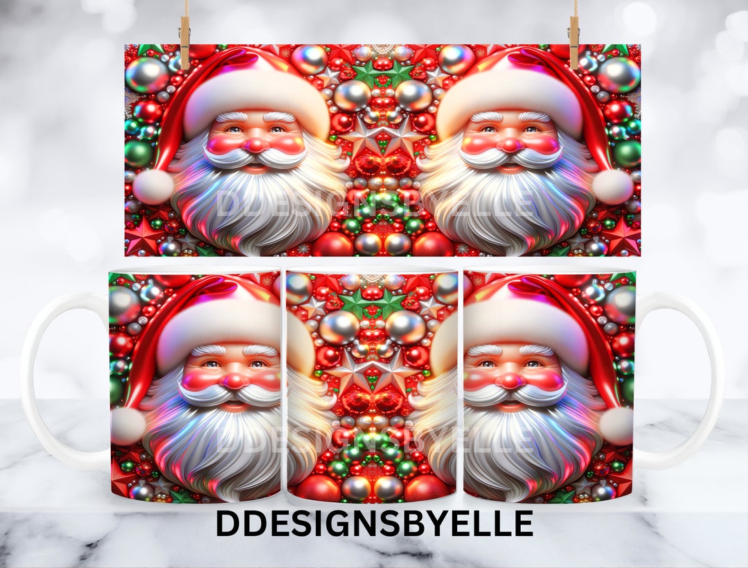 3D Santa Christmas Mug Wrap Winter Mug Wrap Sublimation Design PNG 3D ...