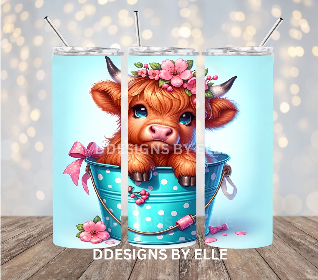 3D Highland Cow Tumbler Wrap, 20oz Skinny Sublimation Tumbler Design ...
